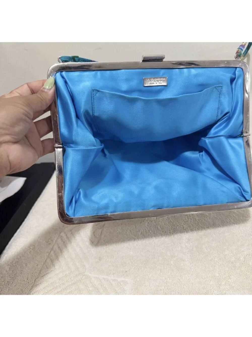 Dolce & Gabbana Blue Floral Satin Kiss Lock Evening Clutch Shoulder Bag Italy
